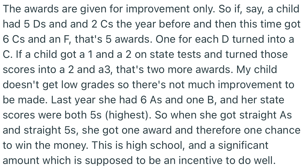 The criteria for getting awards is something that OP finds distasteful
