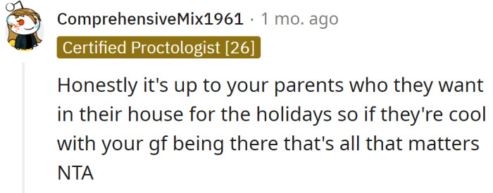A Redditor said their parents should decide as it's their house