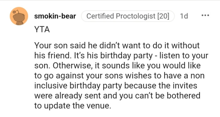 It sounds like the OP would like to go against his son's wishes