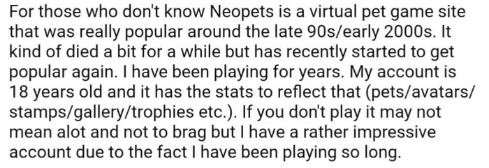 OP explains what Neopets is for those who are unfamiliar