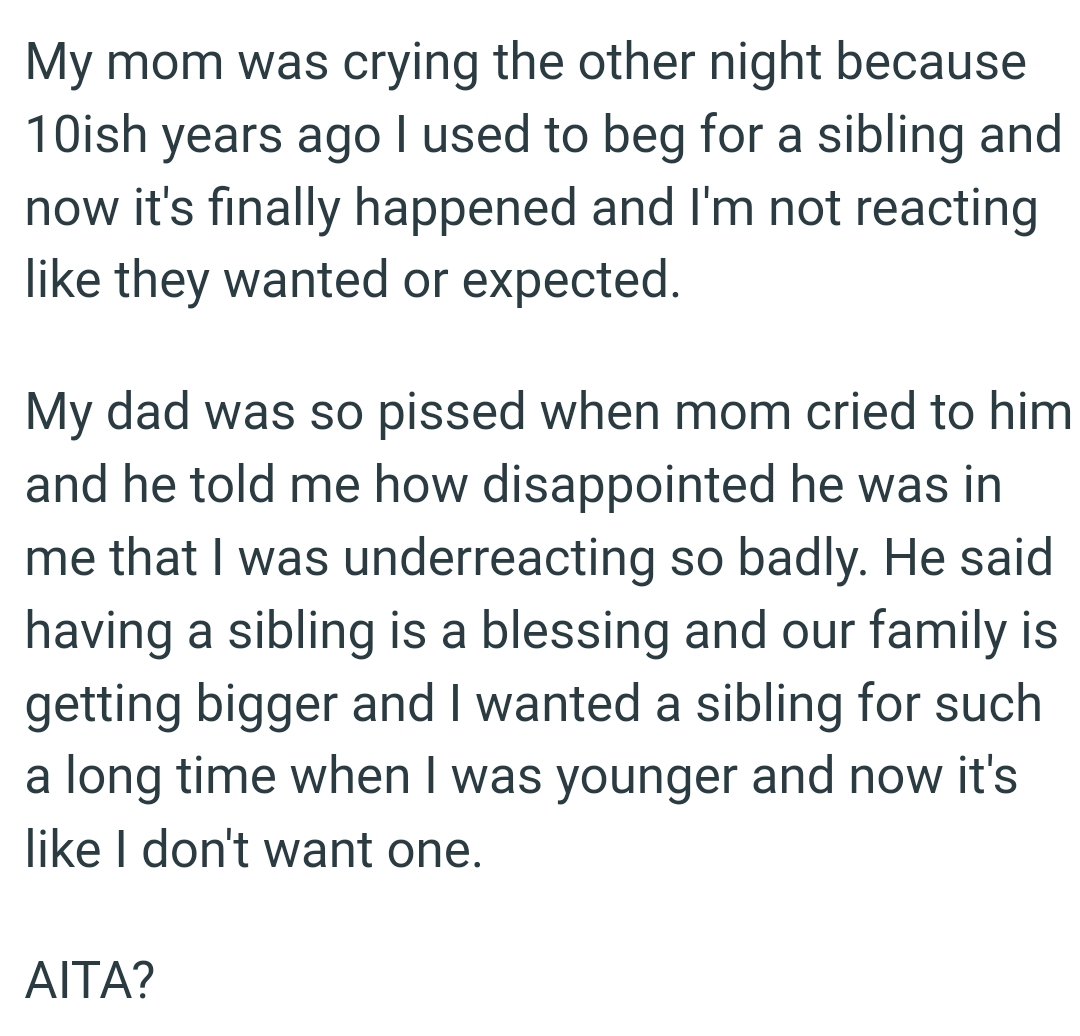OP's dad told her how disappointed he was in her that she was underreacting so badly