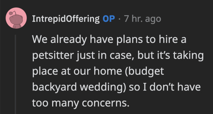 OP says they already planned for that just in case, but the wedding will be held in their home so it is not a pressing issue