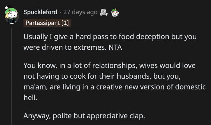 Messing with people's food will automatically make you a jerk but what OP did is justified given how her husband treats her