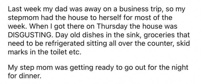 The OP says that while her dad was away on business recently, the house was absolutely disgusting.