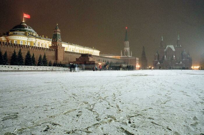 18. The Soviet flag flying over the Kremlin at Red Square in Moscow for one of the last times in 1991