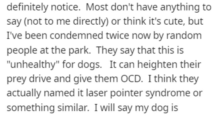 Most people don't say anything about the laser pointer, but a few people condemned OP for using because of laser pointer syndrome