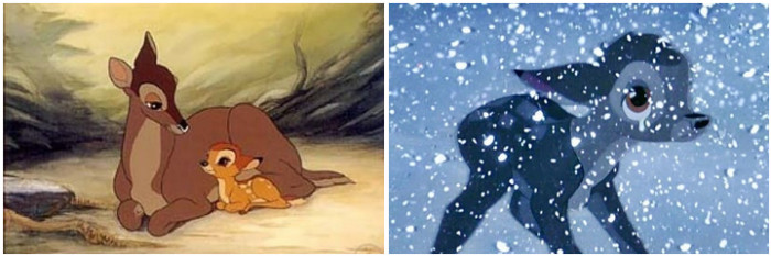 5. In Bambi, remember this scene where innocent Bambi and his mother were enjoying their meal? And suddenly there was an unexpected twist where his mother was murdered just three minutes later