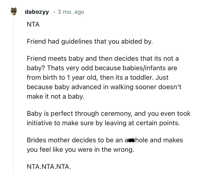“Just because baby advanced in walking sooner doesn't make it not a baby.“