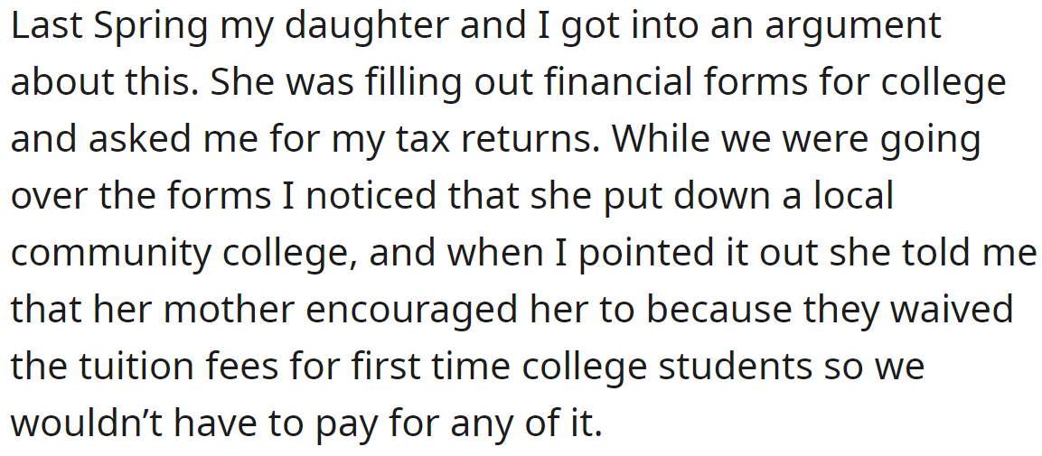 The daughter wanted to apply to a local community college: