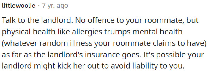 OP needs to talk to her landlord about her health issues