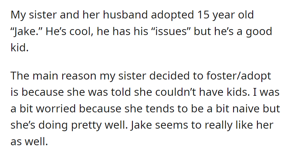 Sister adopts 15-year-old 