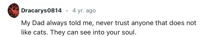 “Never trust anyone that does not like cats.”