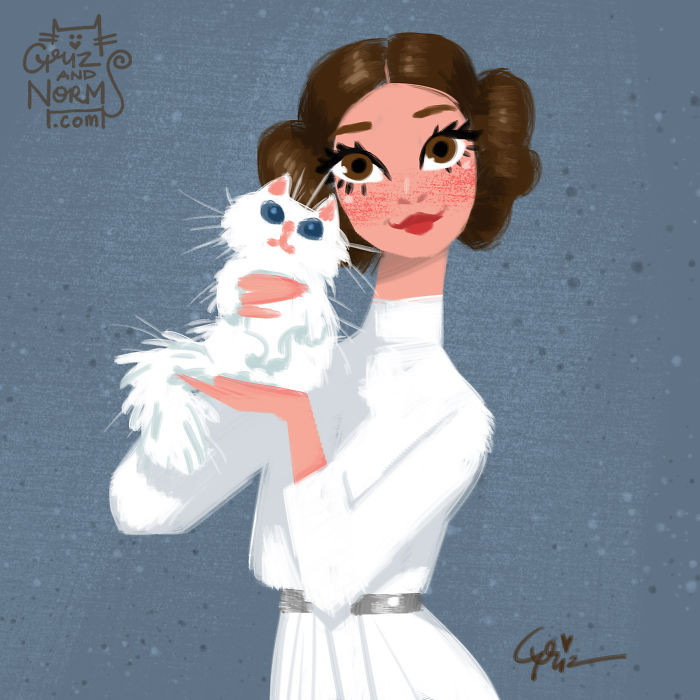 Princess Leia has a fluffy white cat