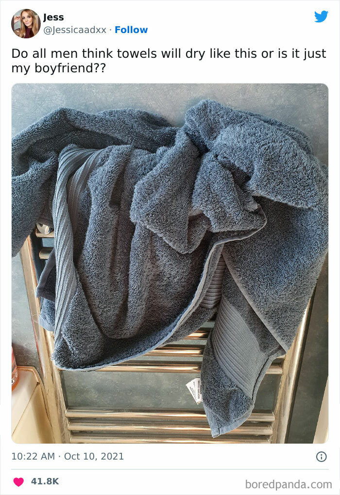 17. My Family Members Think Towels Will Dry Like This Or On The Floor
