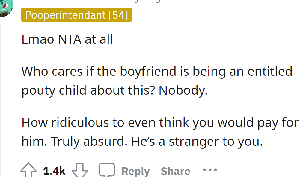 The boyfriend is a stranger to the OP