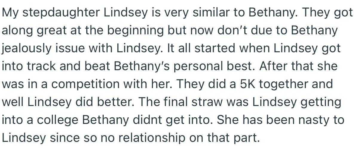 OP discovered that the relationship between Bethany and Lindsey turned sour after Bethany started getting jealous over Lindsey’s achievements