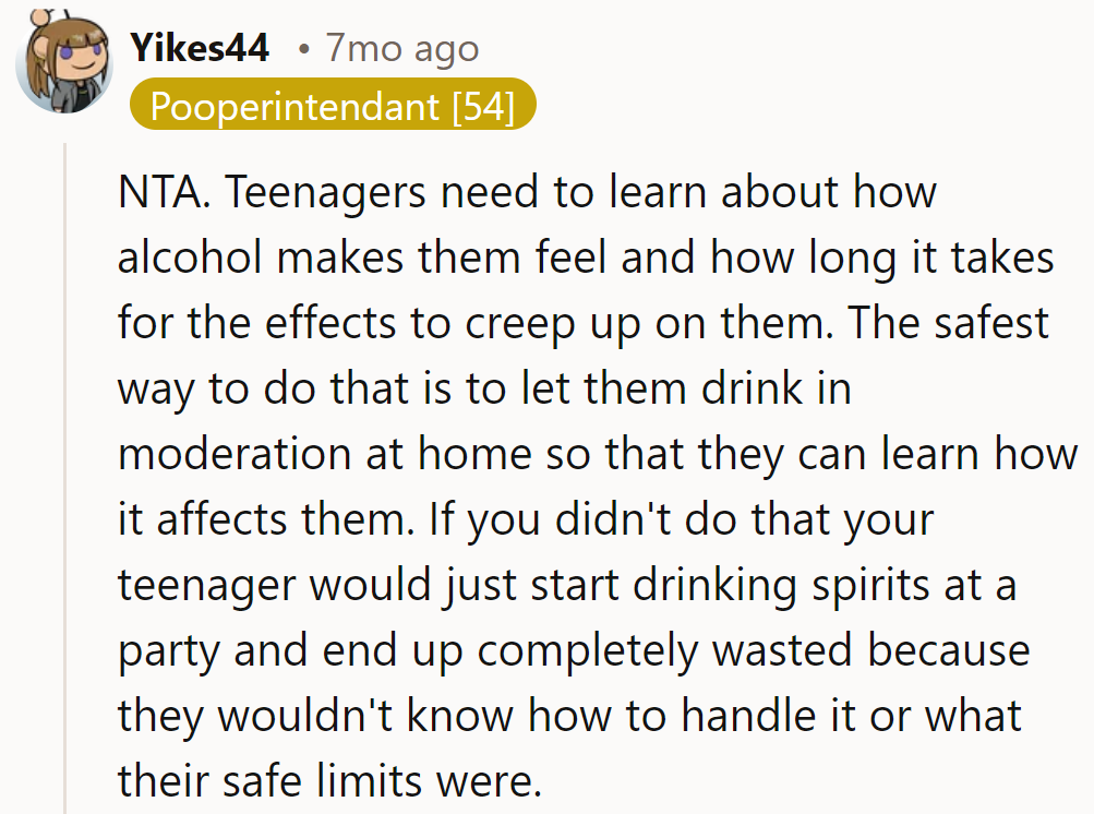 NTA. Teen drinking lessons: better at home than a party.