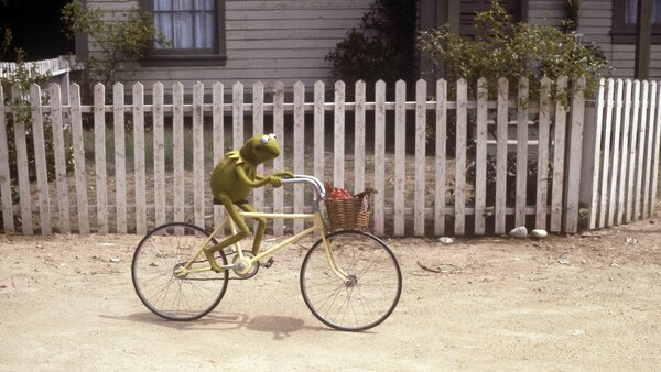 1. The Muppet Movie:  Kermit riding a bike as he was puppeteered.