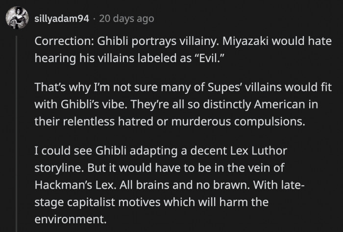 The havoc Lex Luthor can create in Ghibli world would be mesmerizing to behold