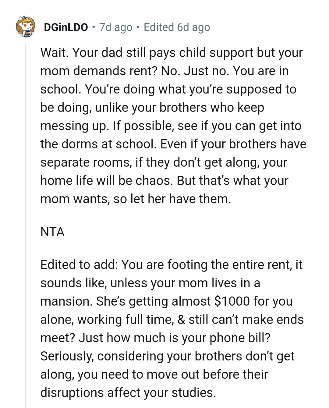 OP's dad pays child support