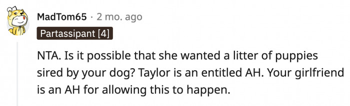 Taylor and OP's girlfriend should split the vet bill if they're this concerned