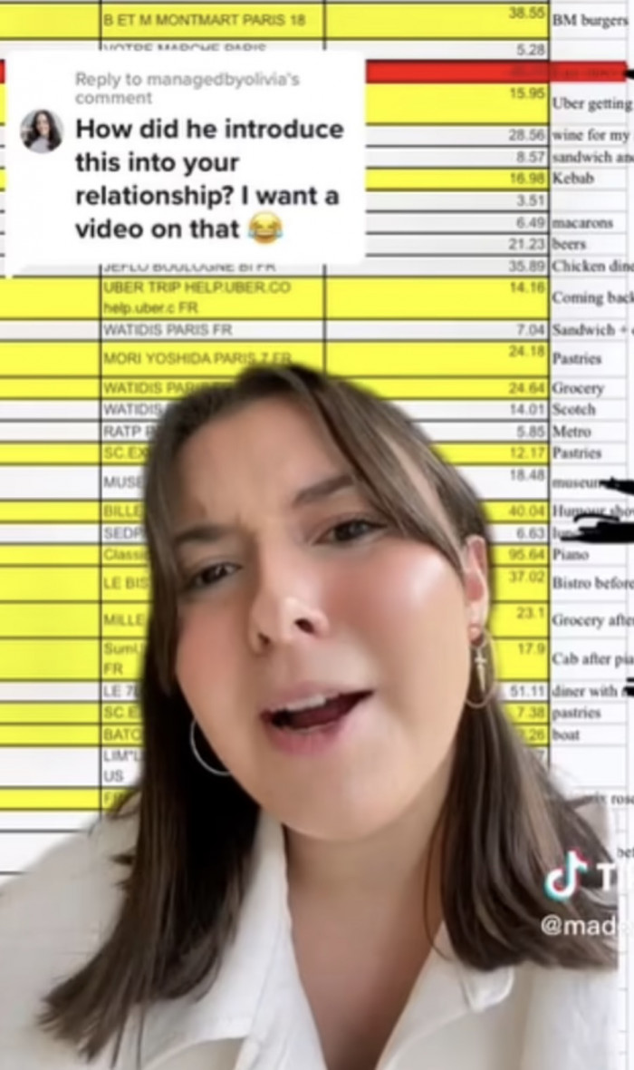 Maddy, a 26-year-old Canadian, recently made headlines when she revealed on TikTok that her ex-boyfriend had created a spreadsheet of her expenses.