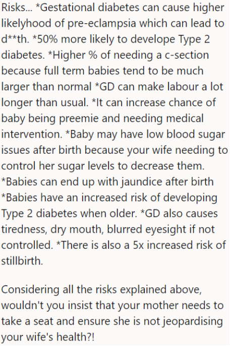 The use then explains the risks involved with having gestational diabetes.