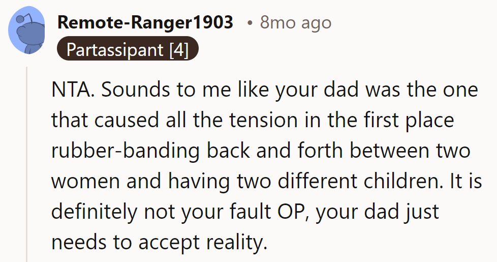 Dad's stretching reality with his relationships; OP's just trying to keep up.