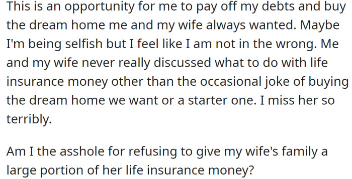 He explained how he plans to spend it, but is unsure if he was wrong for not giving his in-laws a portion: