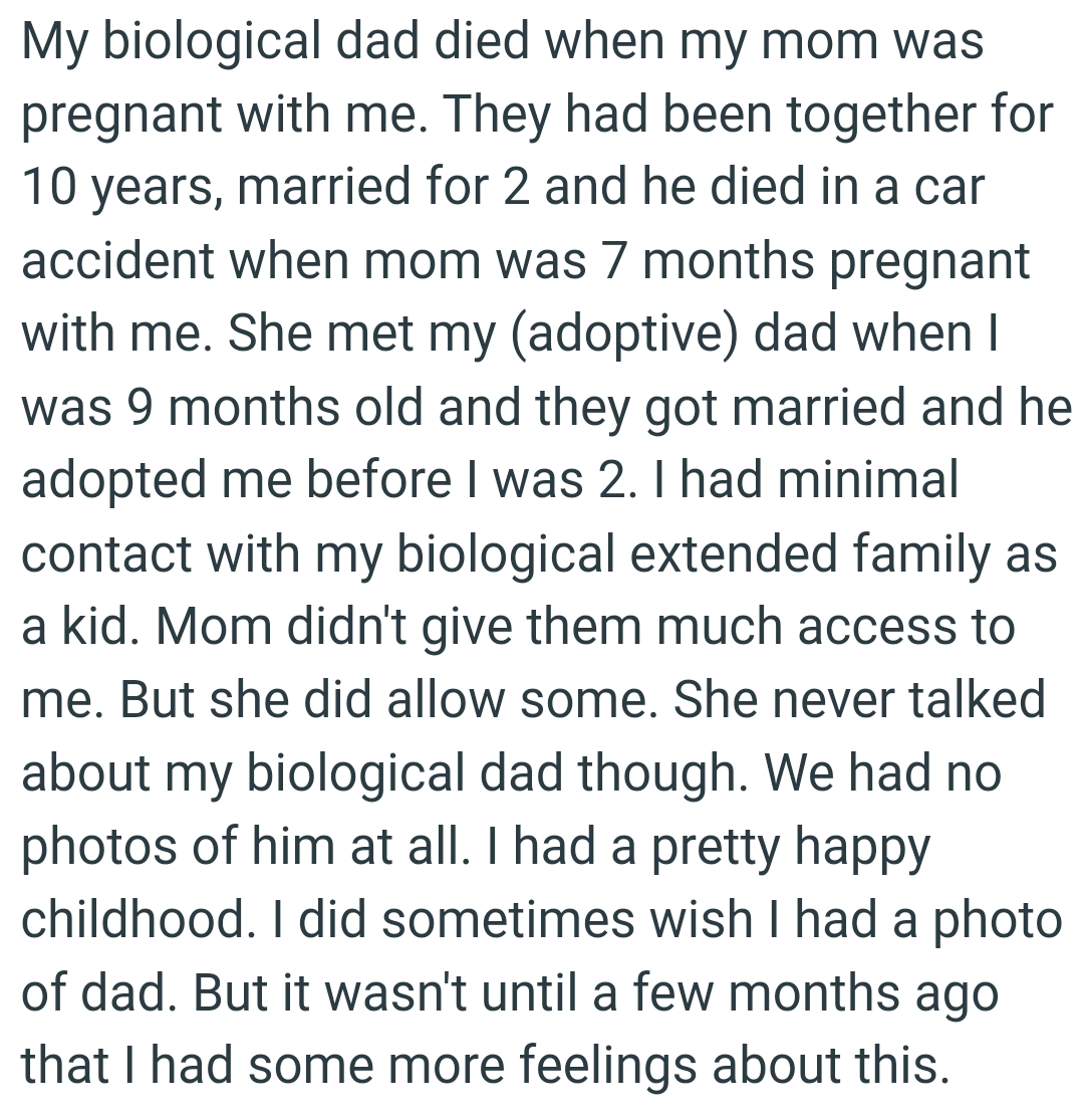 OP had minimal contact with her biological extended family as a kid