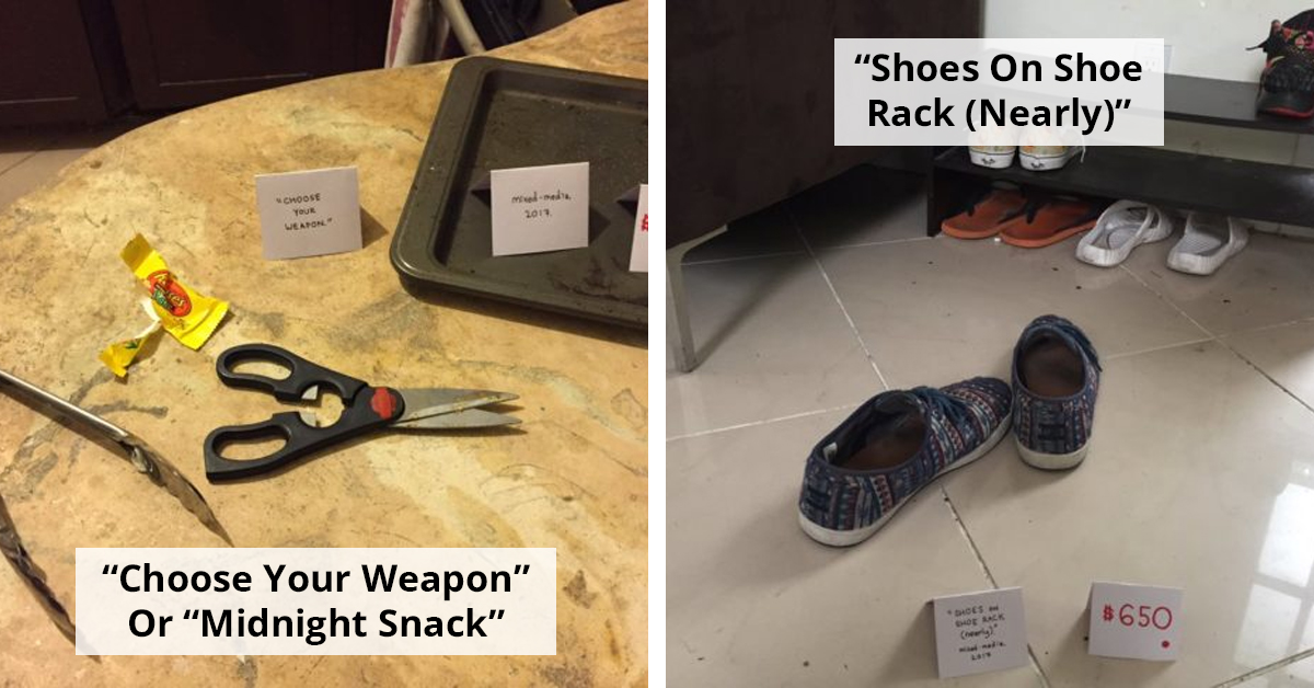 Roommate's Filthy Mess Transformed Into Hilarious Art Exhibition By Resourceful Man