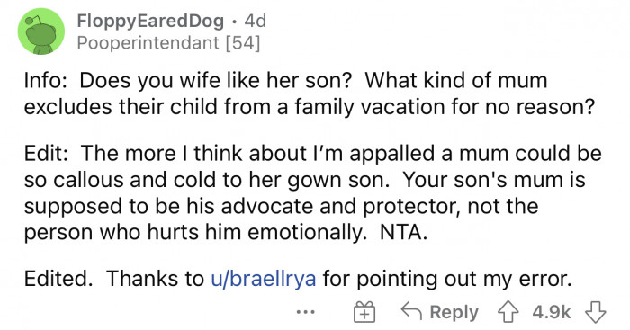 These are valid questions being asked by Reddit commenters because the mom doesn't seem to like her son.