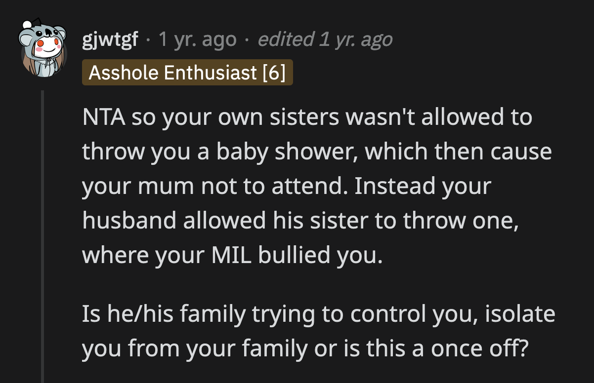 Redditors were worried that her husband was trying to isolate OP from her family.