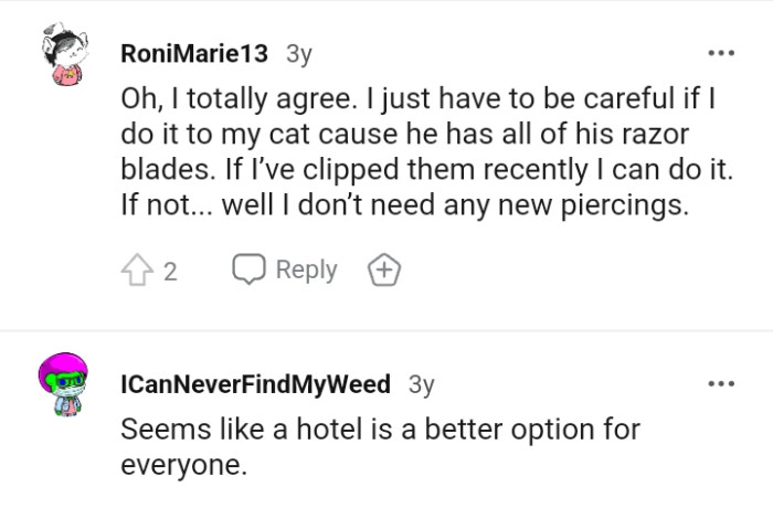 A hotel sounds like a better option for everyone