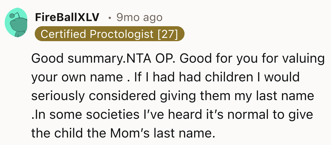 OP Is Valuing Her Good Name