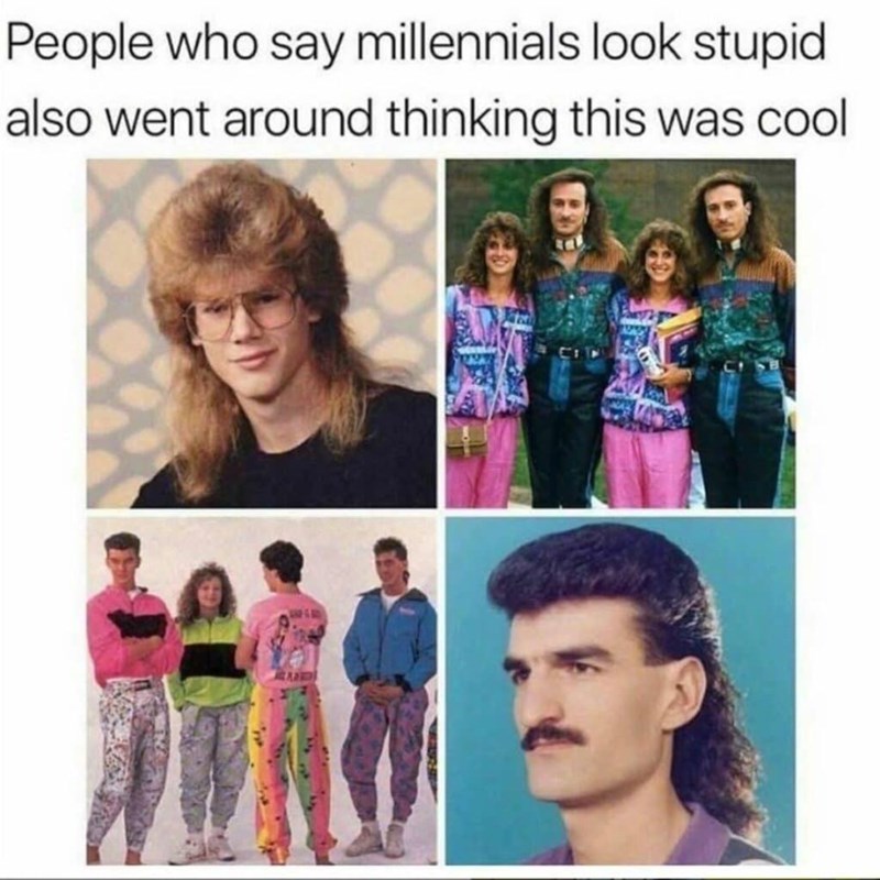 19. How could we forget the era of mullets, neon spandex, and clashing colors and patterns that Gen X thought was peak fashion?