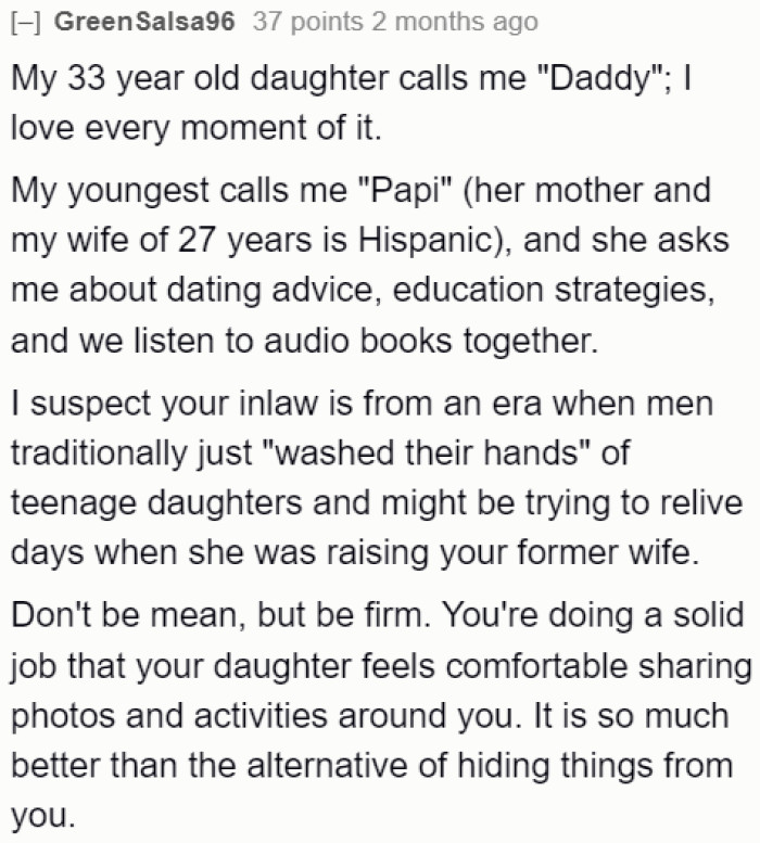 If his daughter is sharing what she does on social media with him, then he's doing a great job as a dad.