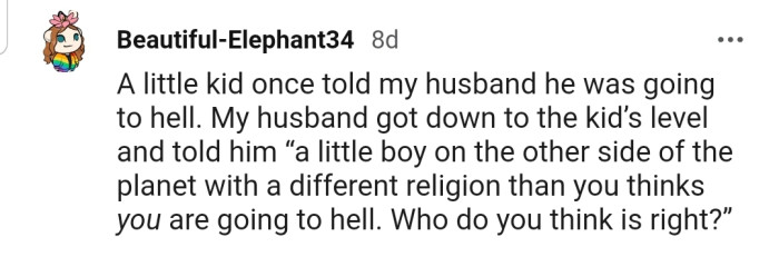 This Redditor's husband had a word for a kid who said he was going to hell