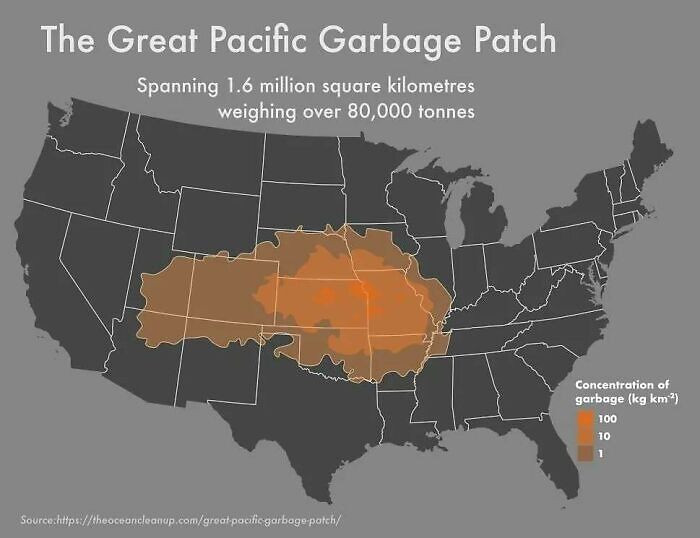 What The Great Pacific Garbage Patch Looks Like Layered Over The USA