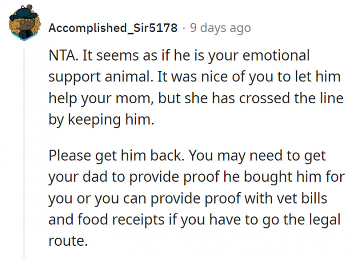 8. OP's mom has crossed the line by telling lies just to get the dog