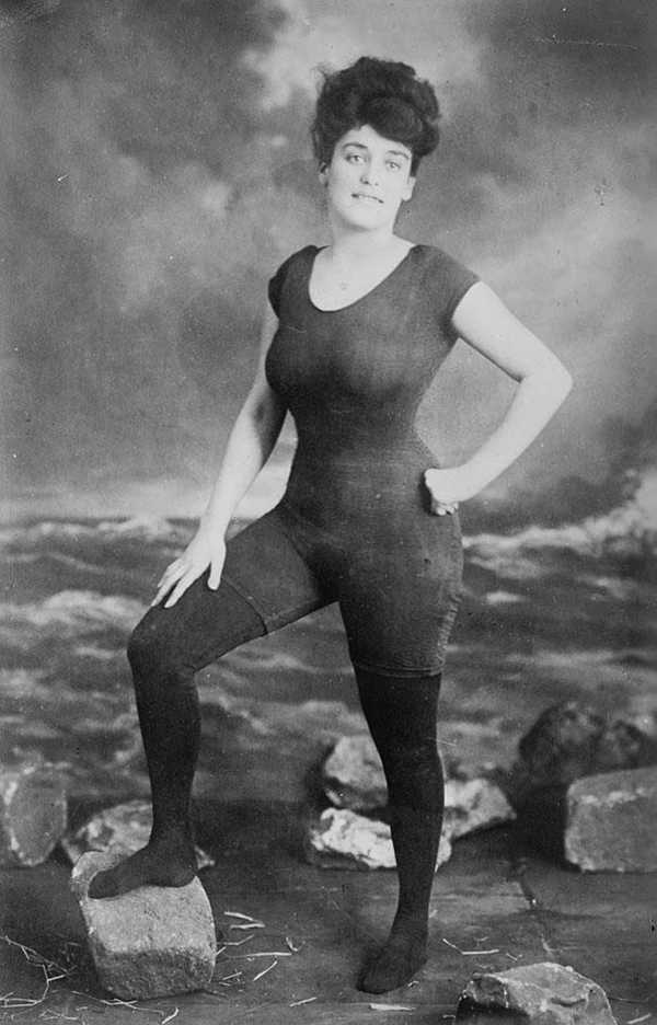 Annette Kellerman’s epic 1907 campaign to award women the right to wear fitted one-piece bathing suits. It eventually led to her arrest for indecent exposure
