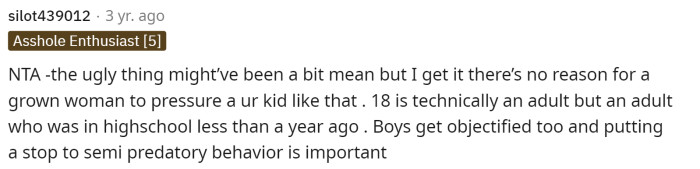 I feel like ths shock factor of OP's response to her is what makes her realize she's wrong and being called out. So the ugly may have been necessary.