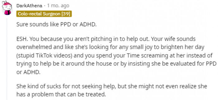 Redditors suggested that the wife might have ADHD or PPD