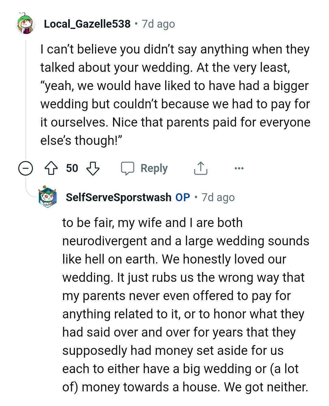 The OP and his wife are both neurodivergent