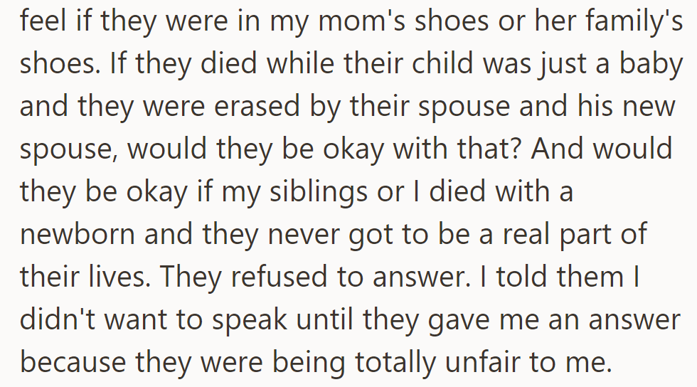 Asked parents how they'd feel if roles were reversed and they refused to answer. OP stopped speaking until fair response given.